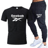 Summer new brand men's O-neck T-shirt + lace-up trousers two-piece fashion casual sportswear men's jogging fitness clothing