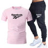 Summer new brand men's O-neck T-shirt + lace-up trousers two-piece fashion casual sportswear men's jogging fitness clothing