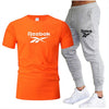 Summer new brand men's O-neck T-shirt + lace-up trousers two-piece fashion casual sportswear men's jogging fitness clothing