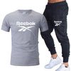 Summer new brand men's O-neck T-shirt + lace-up trousers two-piece fashion casual sportswear men's jogging fitness clothing