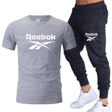 Summer new brand men's O-neck T-shirt + lace-up trousers two-piece fashion casual sportswear men's jogging fitness clothing