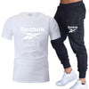 Summer new brand men's O-neck T-shirt + lace-up trousers two-piece fashion casual sportswear men's jogging fitness clothing