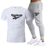 Summer new brand men's O-neck T-shirt + lace-up trousers two-piece fashion casual sportswear men's jogging fitness clothing