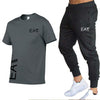 MEN cotton men's white T-shirt 2-piece sportswear men's short sleeve + pants pullover sportswear suit casual men's clothing