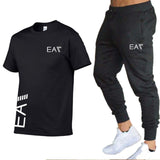 MEN cotton men's white T-shirt 2-piece sportswear men's short sleeve + pants pullover sportswear suit casual men's clothing