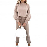 Solid Tracksuit Women Two Piece Oversize Sweatshirt Top and Stacked Pants Leisure Outfits