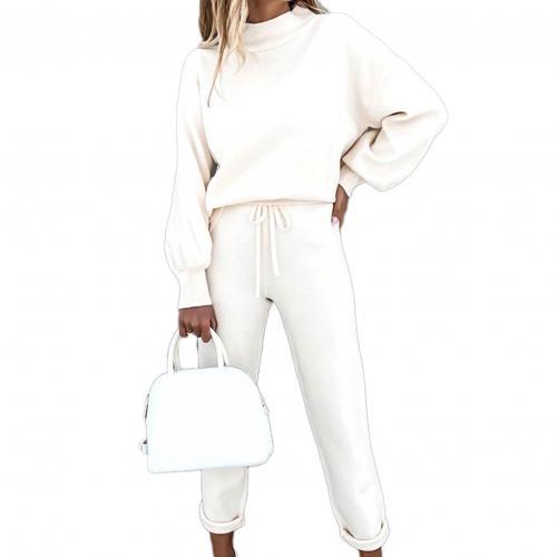 Solid Tracksuit Women Two Piece Oversize Sweatshirt Top and Stacked Pants Leisure Outfits