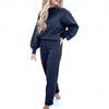 Solid Tracksuit Women Two Piece Oversize Sweatshirt Top and Stacked Pants Leisure Outfits
