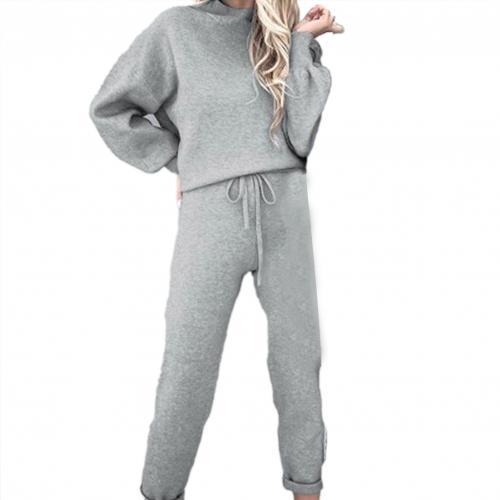 Solid Tracksuit Women Two Piece Oversize Sweatshirt Top and Stacked Pants Leisure Outfits