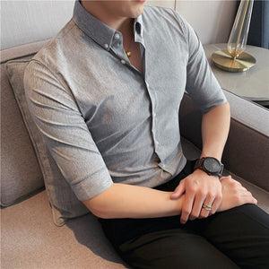 Men Tuxedo Half Sleeve Simple Slim Fit Business Formal  Office Blouse