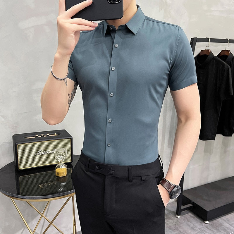 Embossed Leisure Wear Mens Short short Sleeve Slim Fit