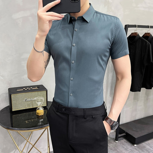 Embossed Leisure Wear Mens Short short Sleeve Slim Fit