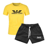 Men's T Shirts+Shorts Two Piece Tracksuit casual male