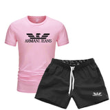 Men's T Shirts+Shorts Two Piece Tracksuit casual male