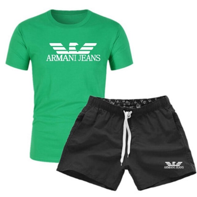 Men's T Shirts+Shorts Two Piece Tracksuit casual male