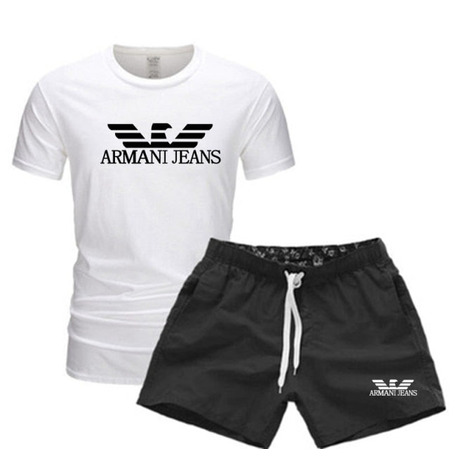 Men's T Shirts+Shorts Two Piece Tracksuit casual male