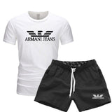 Men's T Shirts+Shorts Two Piece Tracksuit casual male