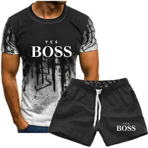 men's T-shirt suit brand  Boss T-shirt + sports pants two piece