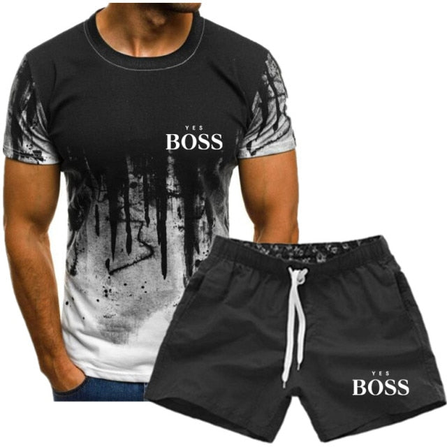 men's T-shirt suit brand  Boss T-shirt + sports pants two piece