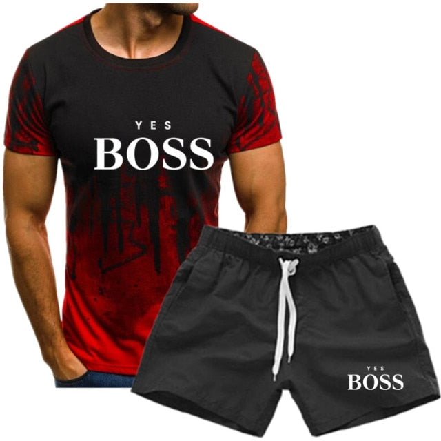 men's T-shirt suit brand  Boss T-shirt + sports pants two piece