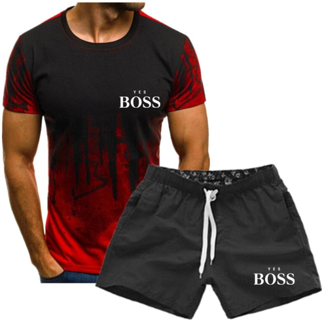 men's T-shirt suit brand  Boss T-shirt + sports pants two piece