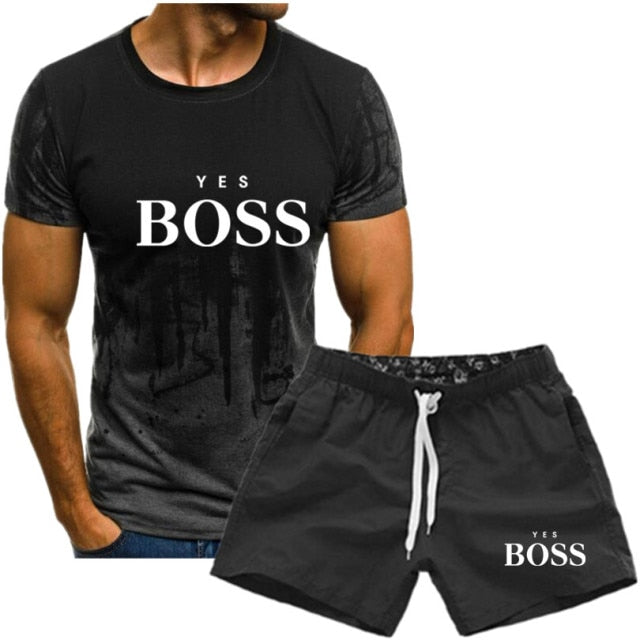 men's T-shirt suit brand  Boss T-shirt + sports pants two piece