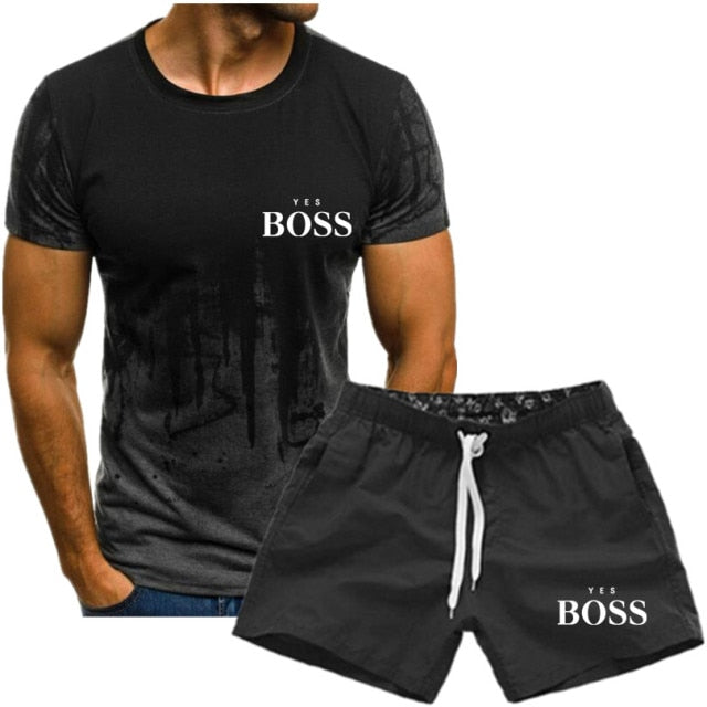 men's T-shirt suit brand  Boss T-shirt + sports pants two piece