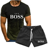 men's T-shirt suit brand  Boss T-shirt + sports pants two piece
