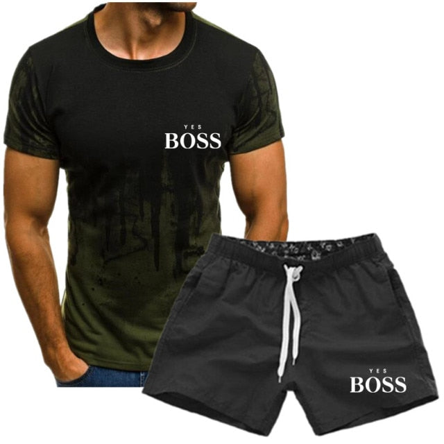 men's T-shirt suit brand  Boss T-shirt + sports pants two piece