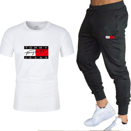 2021 summer T-shirt and pants two-piece men's casual sports suit