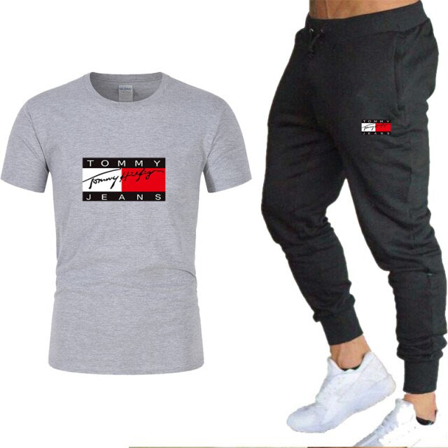 2021 summer T-shirt and pants two-piece men's casual sports suit