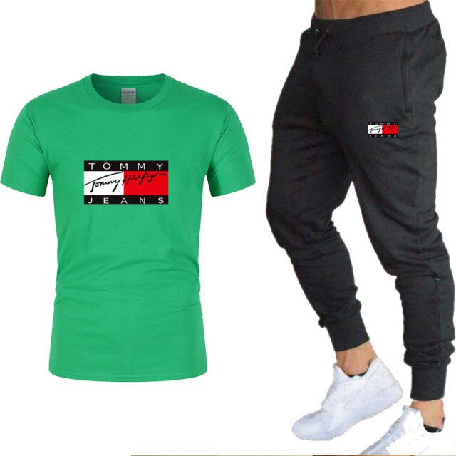 2021 summer T-shirt and pants two-piece men's casual sports suit