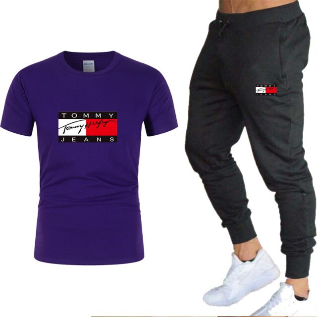 2021 summer T-shirt and pants two-piece men's casual sports suit