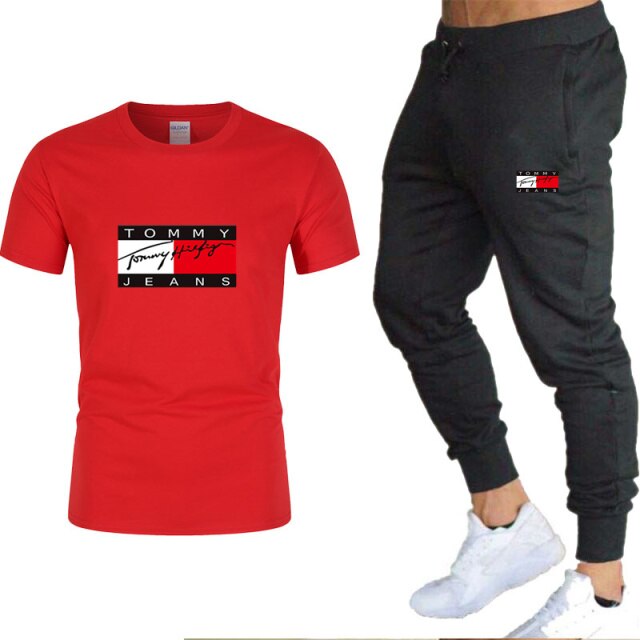 2021 summer T-shirt and pants two-piece men's casual sports suit