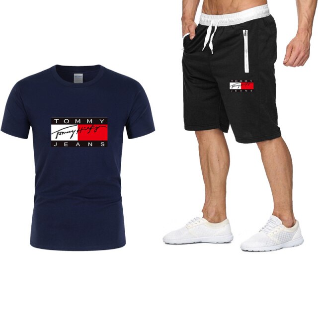 2021 summer T-shirt and pants two-piece men's casual sports suit