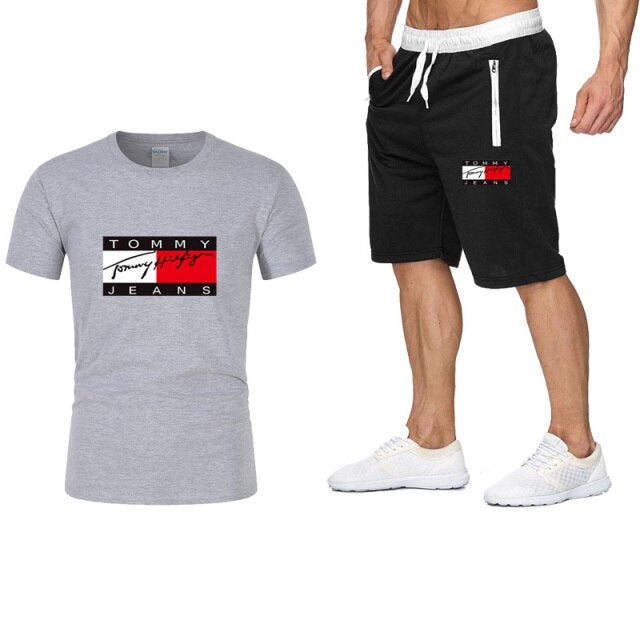 2021 summer T-shirt and pants two-piece men's casual sports suit