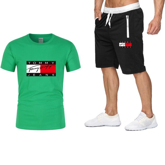 2021 summer T-shirt and pants two-piece men's casual sports suit