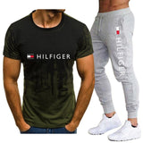 Men's t-shirt trousers hand-painted ink painting printing casual short-sleeved suit