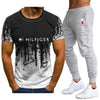 Men's t-shirt trousers hand-painted ink painting printing casual short-sleeved suit