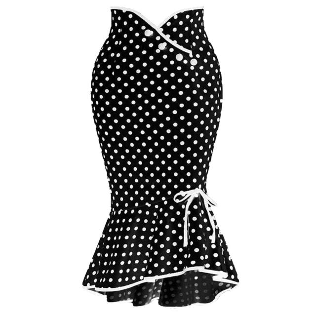 Summer Skirt Fashion Women High Waist Lady Office Skirt Sexy Slim Polka Dot Mermaid Skirt Trumpet Ruffle Women Work Office Skirt