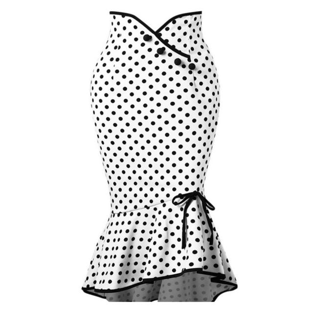 Summer Skirt Fashion Women High Waist Lady Office Skirt Sexy Slim Polka Dot Mermaid Skirt Trumpet Ruffle Women Work Office Skirt