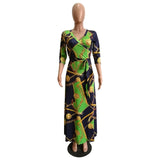 Women's Sexy V-Neck Seven-Sleeve Polyester Exquisite Casual  Dress Printed Plus Size Party Elegant Dress Wholesale Dropshpping