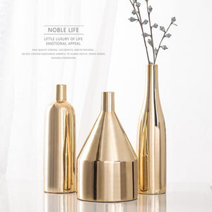 Ceramic Vase Elegant Design Tall Electroplate Gold Color Modern Simplicity Flower Vase for Home