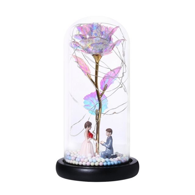 Practical Rose Flower With Lamp Glass Cover Ornaments Decoration Night Light Valentine's Day Gift Girl Birthday Gift