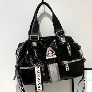 Female Iridescent Paillette Artificial Leather Handbag Women Design Tide Fashion Pockets Holographic Sparkle Shiny Messenger Bag