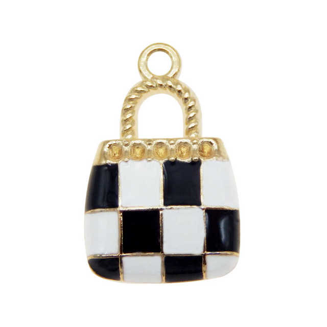 Julie Wang 10PCS Enamel Handbag Charms Alloy Gold Tone Women Plaid Bag Charm Necklace Pendant Findings Jewelry Making Accessory