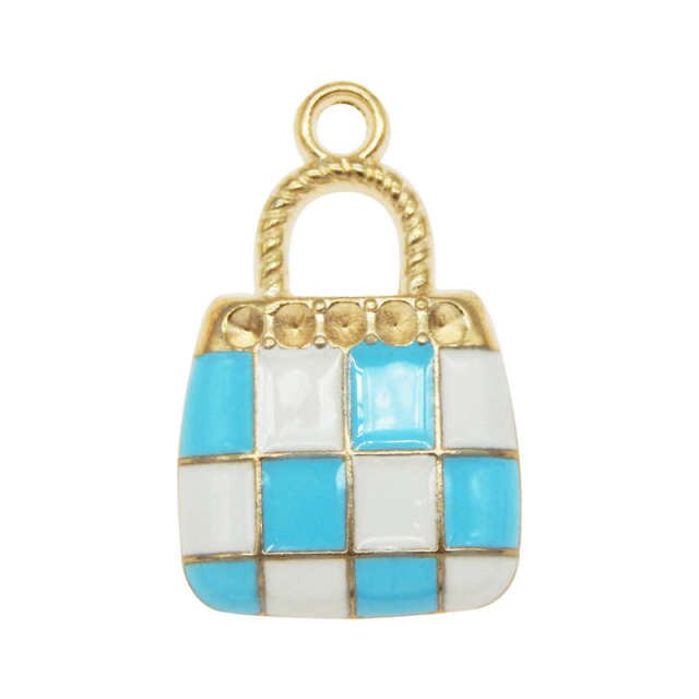 Julie Wang 10PCS Enamel Handbag Charms Alloy Gold Tone Women Plaid Bag Charm Necklace Pendant Findings Jewelry Making Accessory