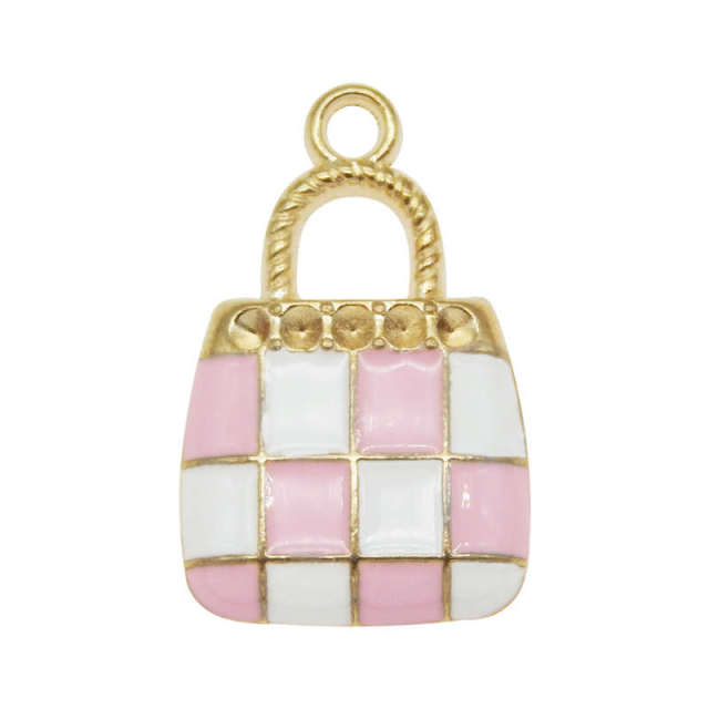 Julie Wang 10PCS Enamel Handbag Charms Alloy Gold Tone Women Plaid Bag Charm Necklace Pendant Findings Jewelry Making Accessory