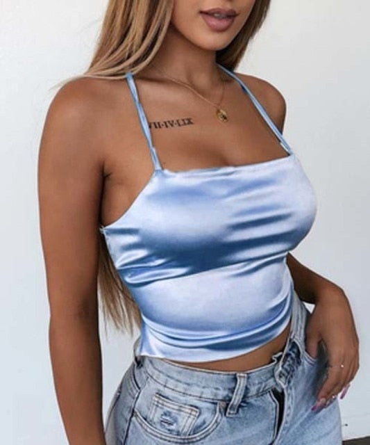 Crop Top Women Y2k Backless Printed Tube Top Sexy Spahetti Strap Back Bandage Summer Top Ladies Hem Asymmetric Camisole 2021