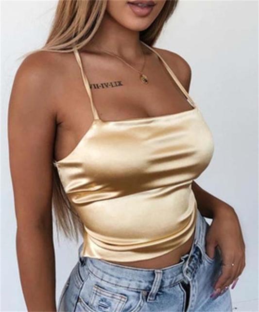 Crop Top Women Y2k Backless Printed Tube Top Sexy Spahetti Strap Back Bandage Summer Top Ladies Hem Asymmetric Camisole 2021